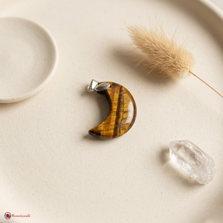 Tiger Eye Half Moon Pendant