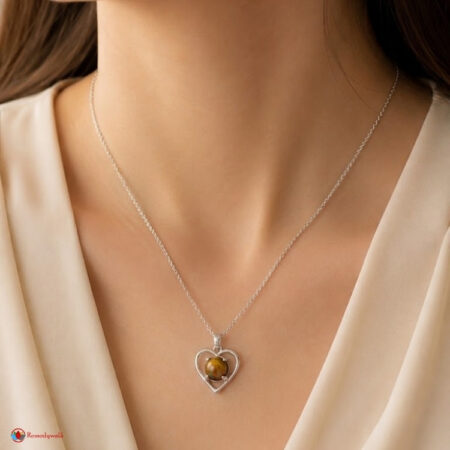 Tiger Eye Heart Shape Frame Pendant