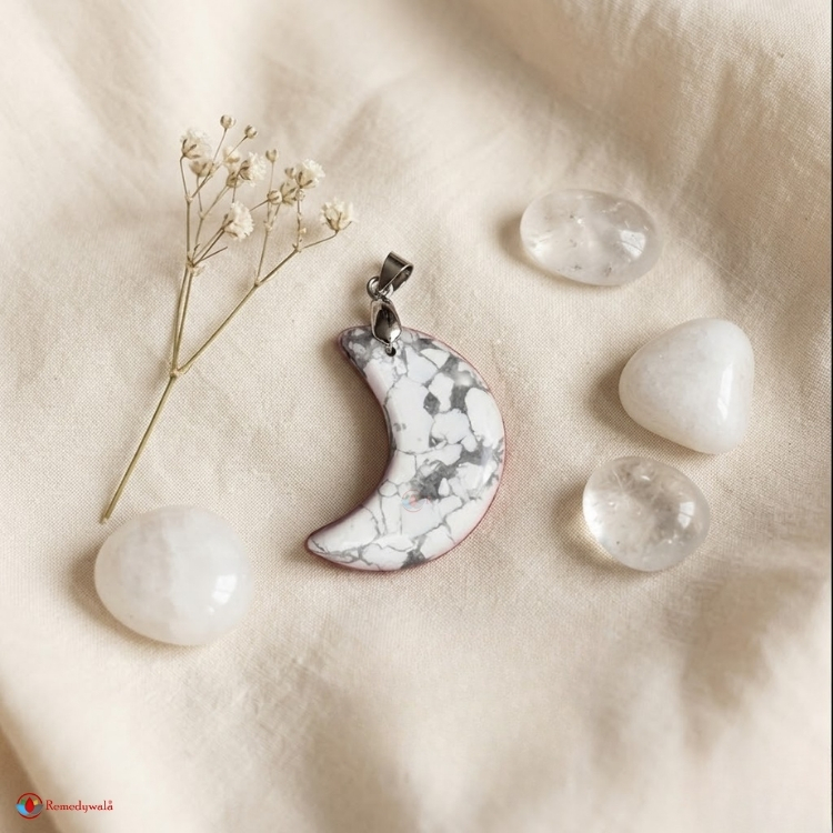 White Howlite Half Moon Pendant