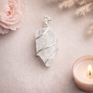 Clear Quartz Rough Stone Wire Wrapped Pendant