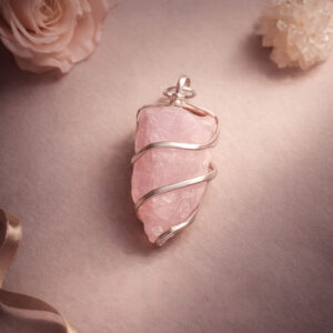 Rose Quartz Rough Stone Wire Wrapped Pendant