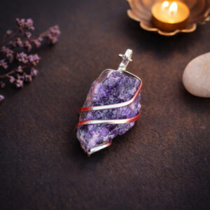 Amethyst Rough Stone Wire Wrapped Pendant