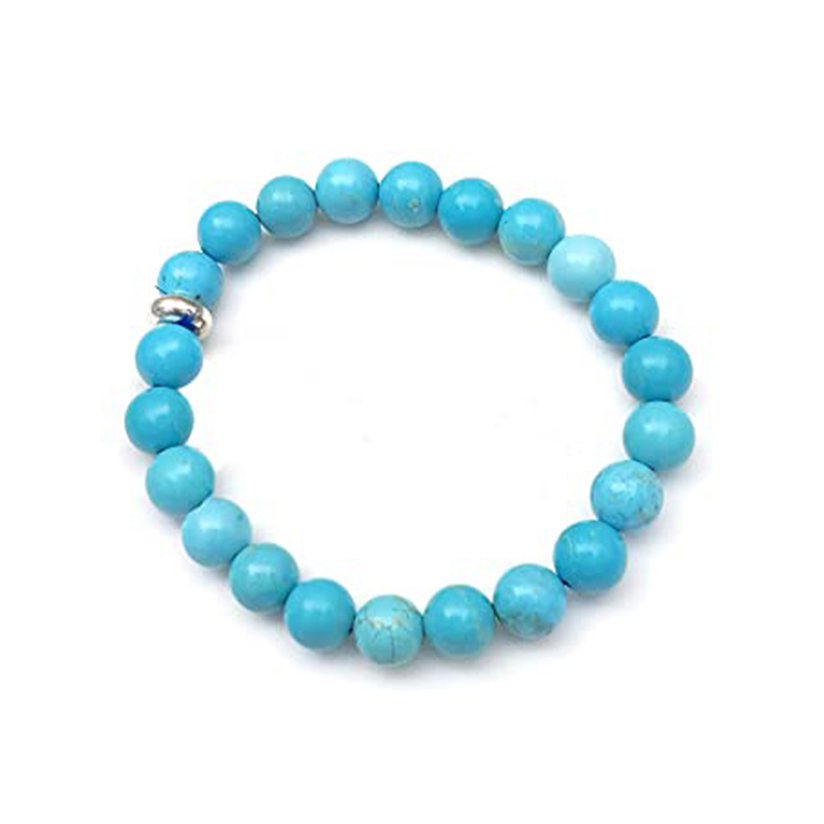 Gold Plated King Crown Bracelet With White Turquoise Beads - 8mm Stretch Bracelet, 7.5 Inch - View #7