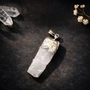 Clear Quartz Silver Cap Raw Stone Pendant