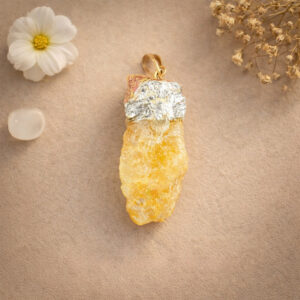 Citrine Rough Stone Silver Cap Pendant