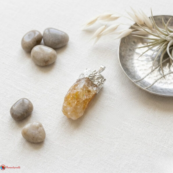 Citrine Rough Stone Silver Cap Pendant