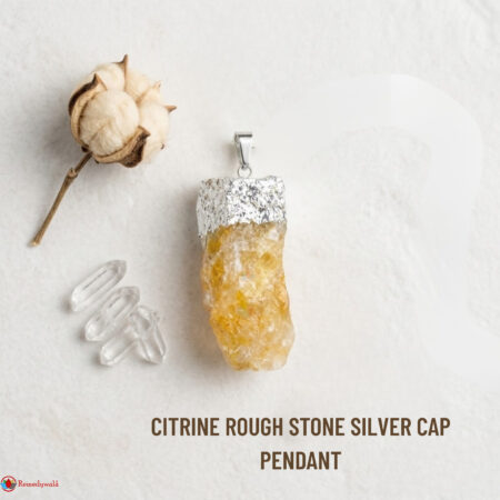 Citrine Rough Stone Silver Cap Pendant