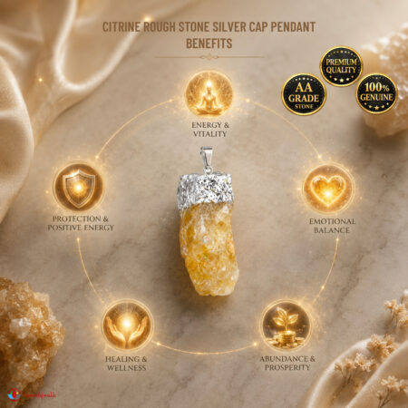 Citrine Rough Stone Silver Cap Pendant