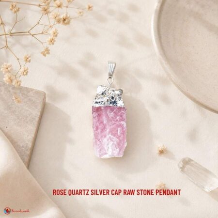 Rose Quartz Silver Cap Raw Stone Pendant