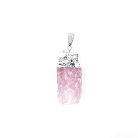 Rose Quartz Silver Cap Raw Stone Pendant