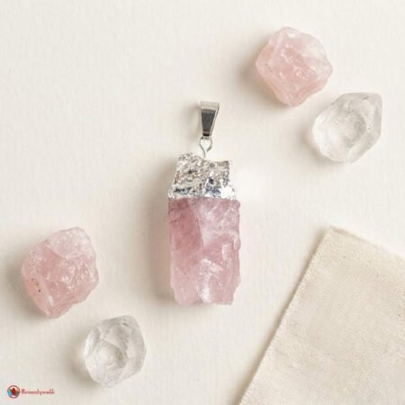 Rose Quartz Silver Cap Raw Stone Pendant