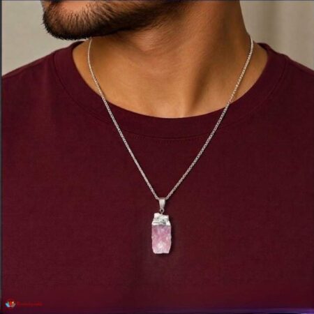 Rose Quartz Silver Cap Raw Stone Pendant