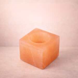 Natural Cube Orange Selenite Candle Holder