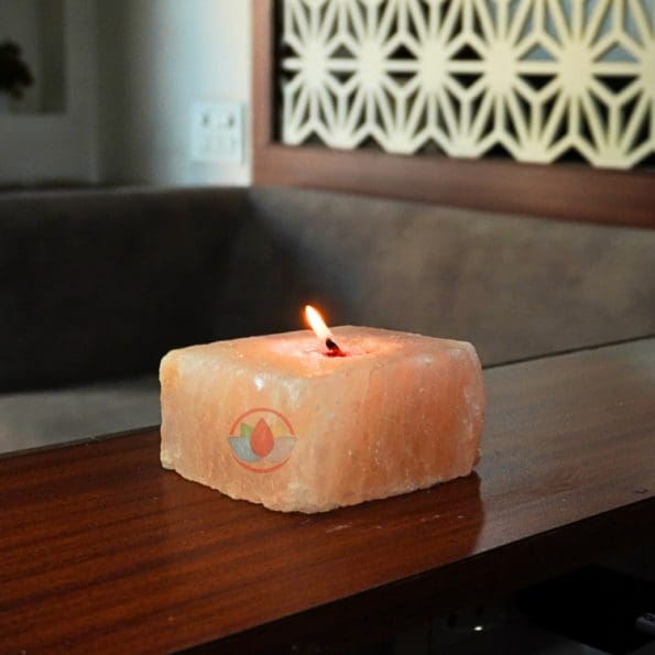 Square Shape Candle Holder Natural Himalayan Rock Salt Crystal