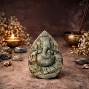 Labradorite Hand Carved Flat Ganesha