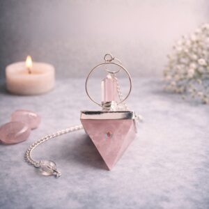 Rose Quartz Pyramid Dowsing Pendulum With Pencil Wand