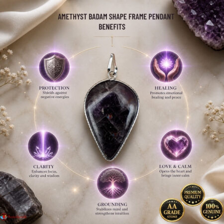 Amethyst Badam Shape Frame Pendant