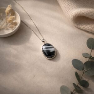 Black and White Banded Agate Pendant