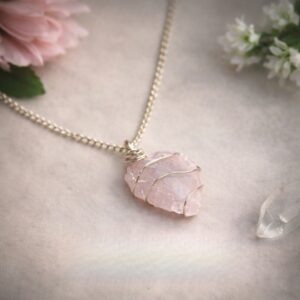Rose Quartz Raw Stone Wire Wrapped Pendant