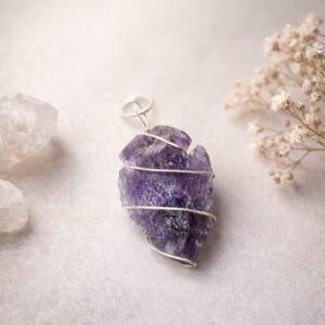 Amethyst Raw Stone Wire Wrapped Pendant