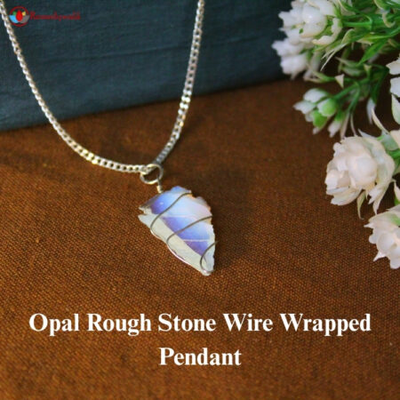 Opalite Raw Stone Wire Wrapped Pendant