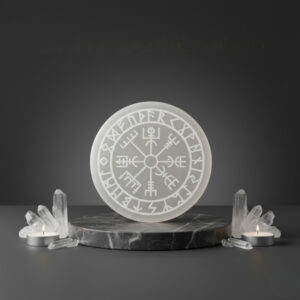 Selenite Rune Circle Carved Plate