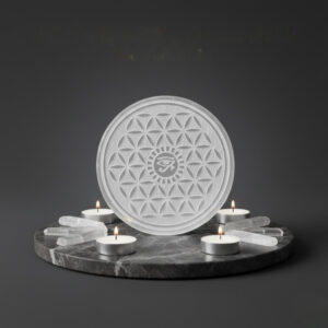 Selenite Eye of Horus Flower of Life Carved Plate