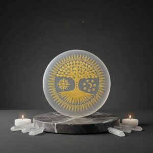 Selenite Tree of Life Golden Carved Plate