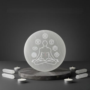 Chakra Buddha Carved Round Selenite Plate