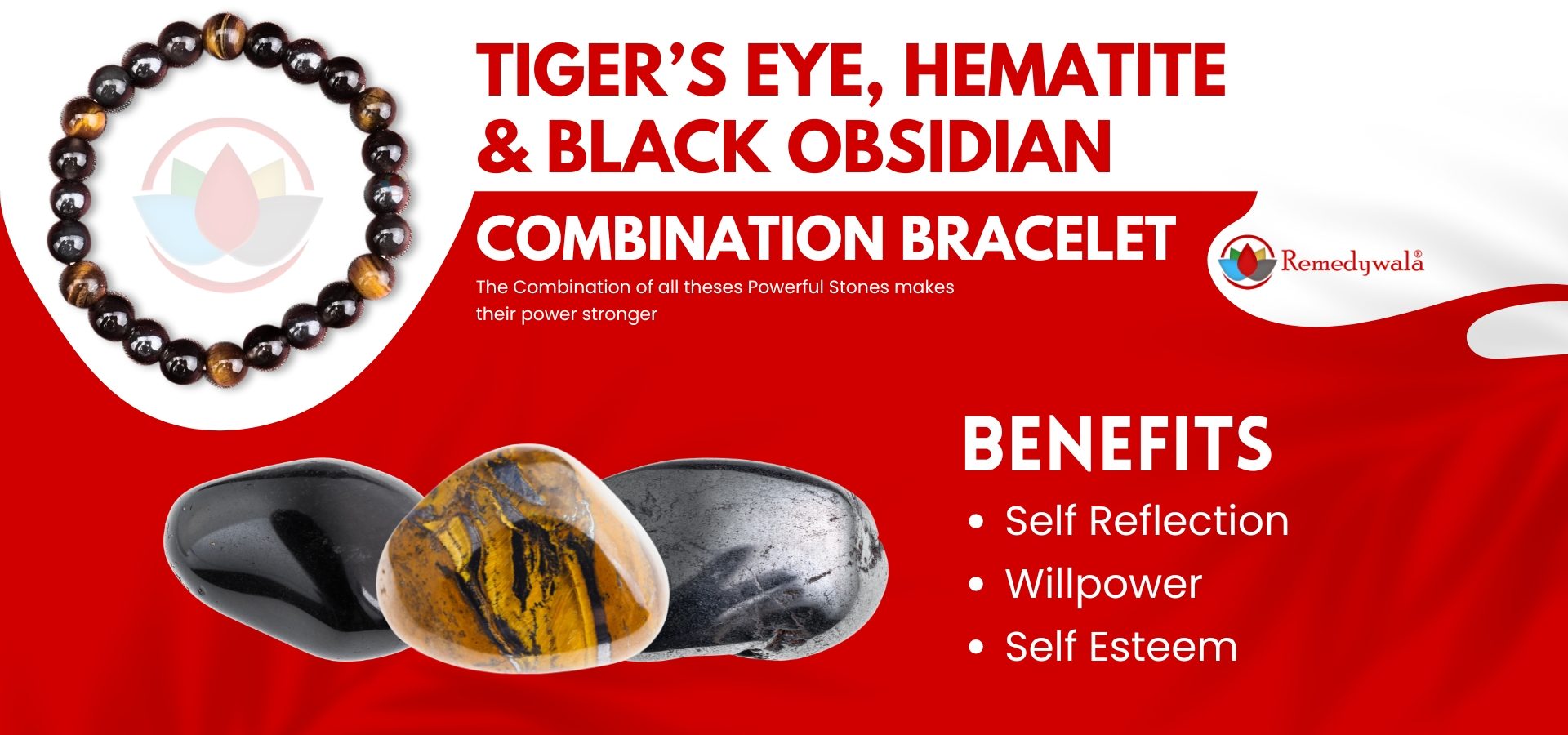 Tiger s Eye Hematite Black Obsidian Combination Bracelet 8mm Remedywala