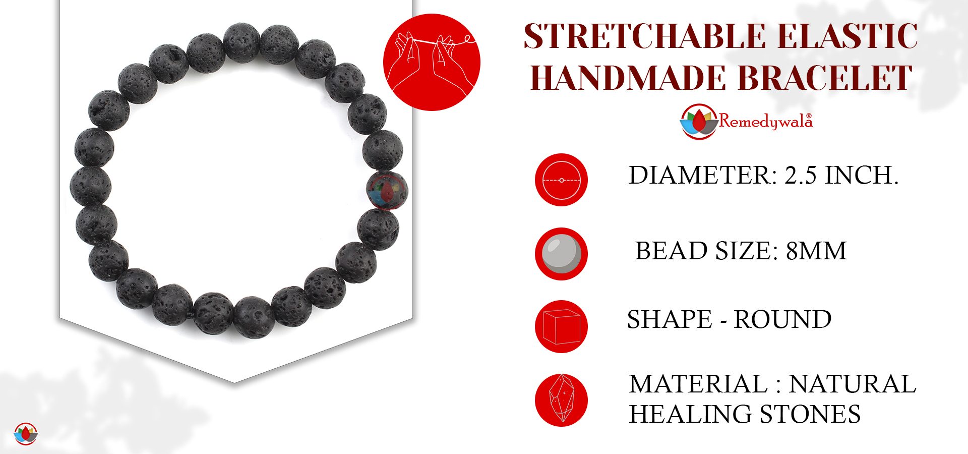 Black Lava Stone Bracelet 8mm
