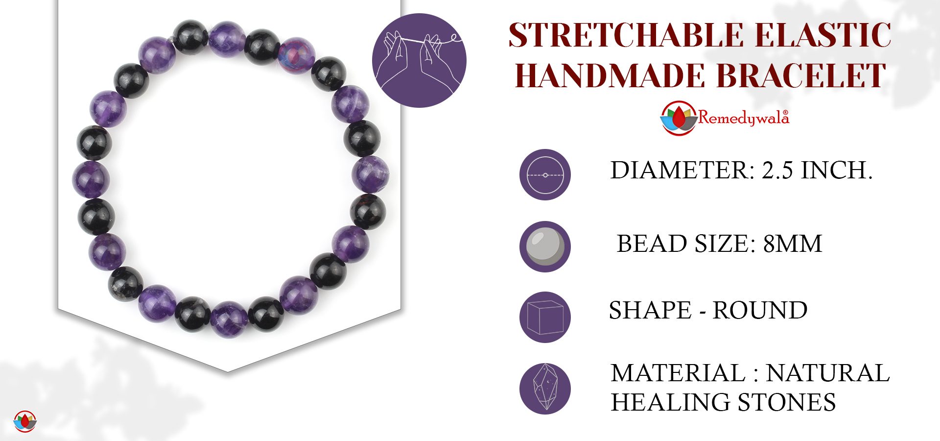 Black Tourmaline and Amethyst Combination Bracelet