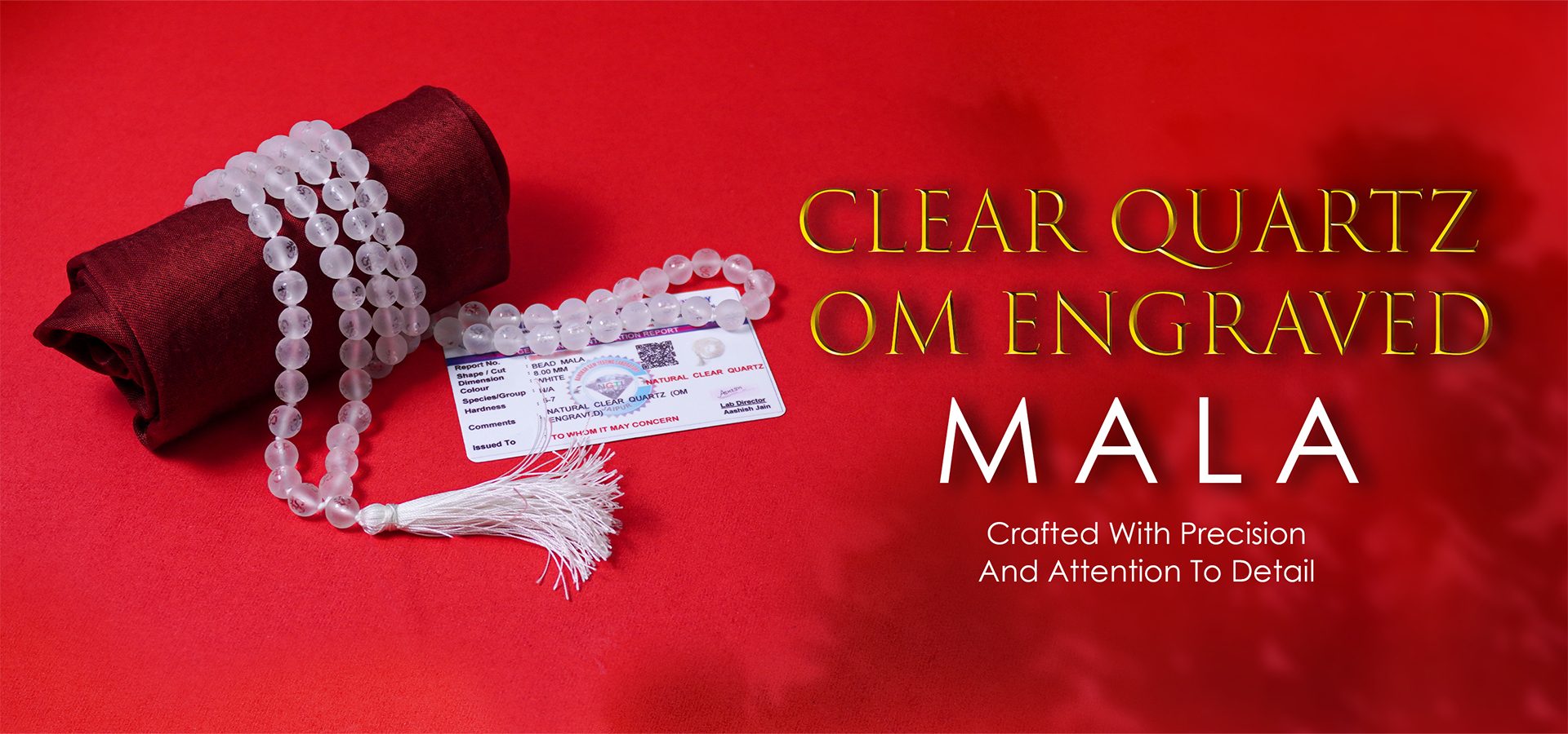 Om Clear Quartz Crystal Stone Mala 8 mm Om Clear Quartz Crystal Stone Mala 8 mm