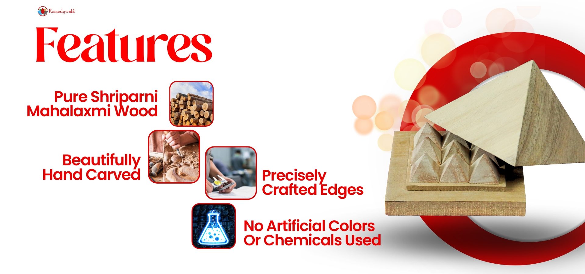 Shriparni Wooden Pyramid with Base Vastu Pyramid Plate
