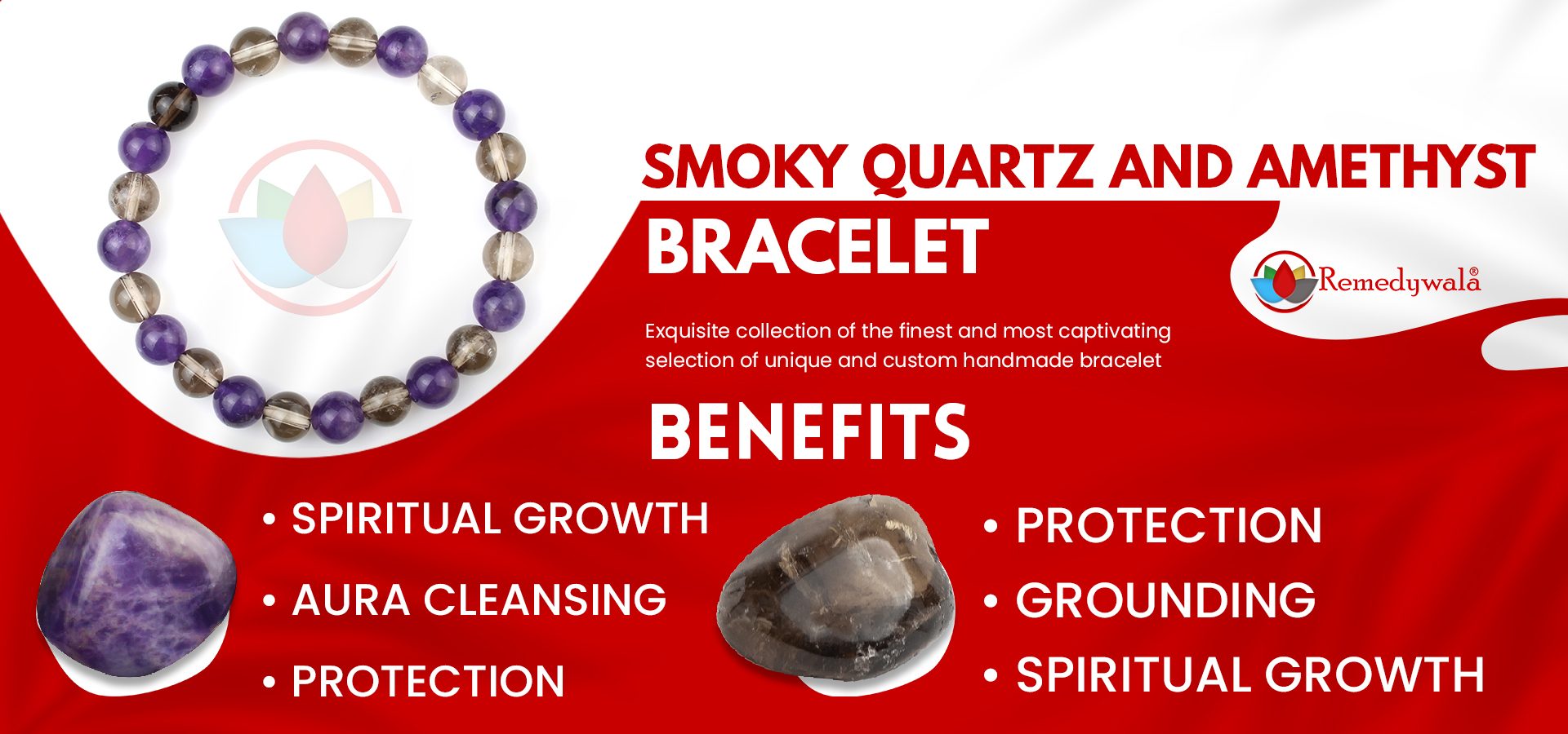 Smoky Quartz and Amethyst Combination Bracelet