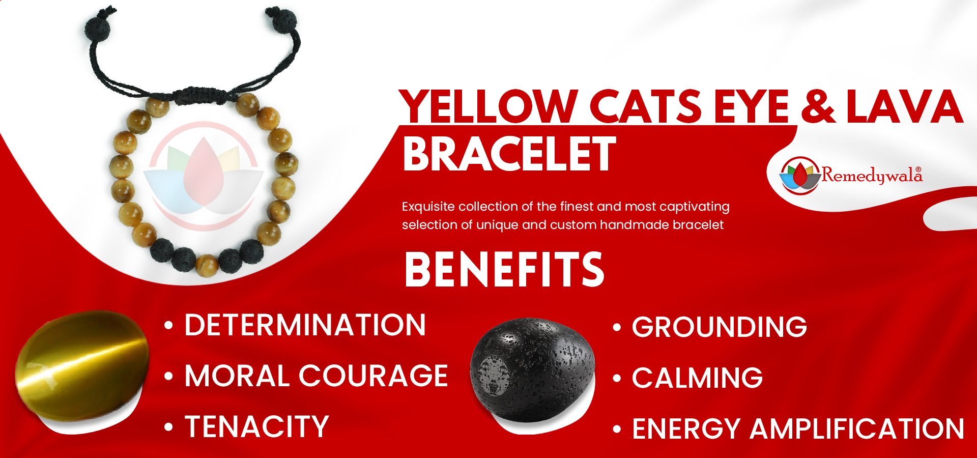 Yellow Cats Eye & Lava Combination Bracelet